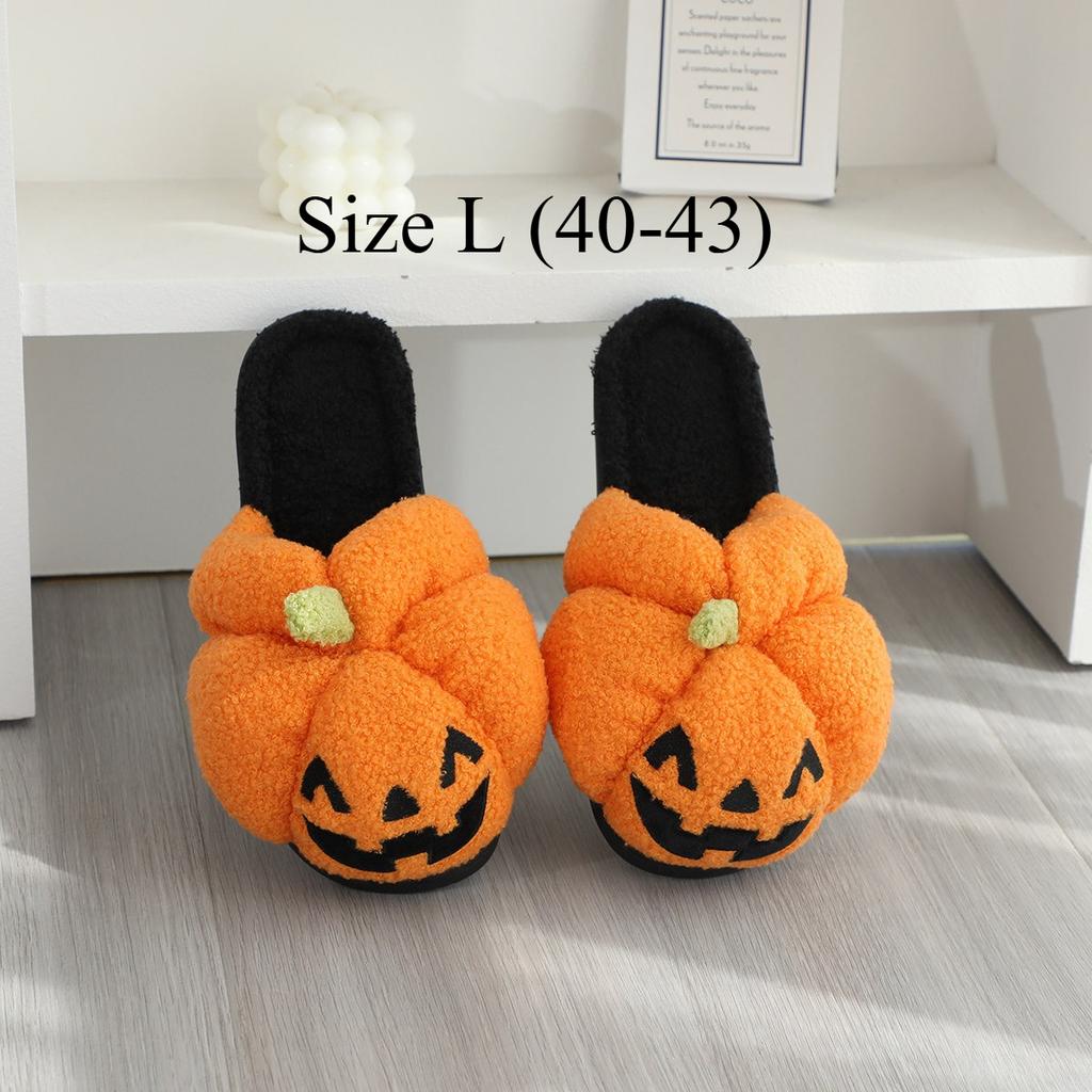 Fashion Cotton Fluffy Slippers Home Cartoon Pumpkin Platform Plush Slides Couple 2025 Funny Halloween Casual Designer Shoes Women Indoor