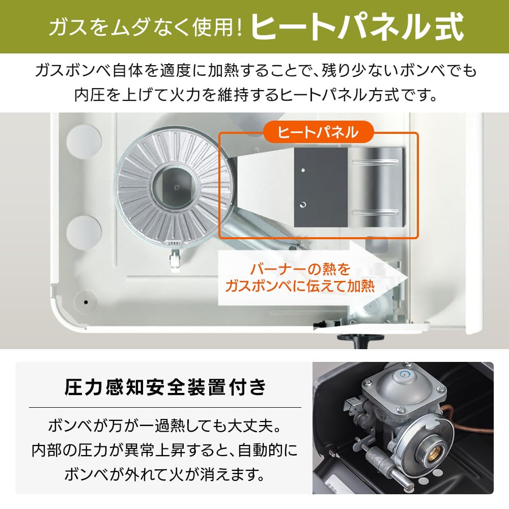 Energy-Saving IRIS OHYAMA Portable Gas Stove, Charcoal, Internal Flame, Heat Panel, Pressure-Sensing Safety Device, Easy Cleaning, Tabletop,