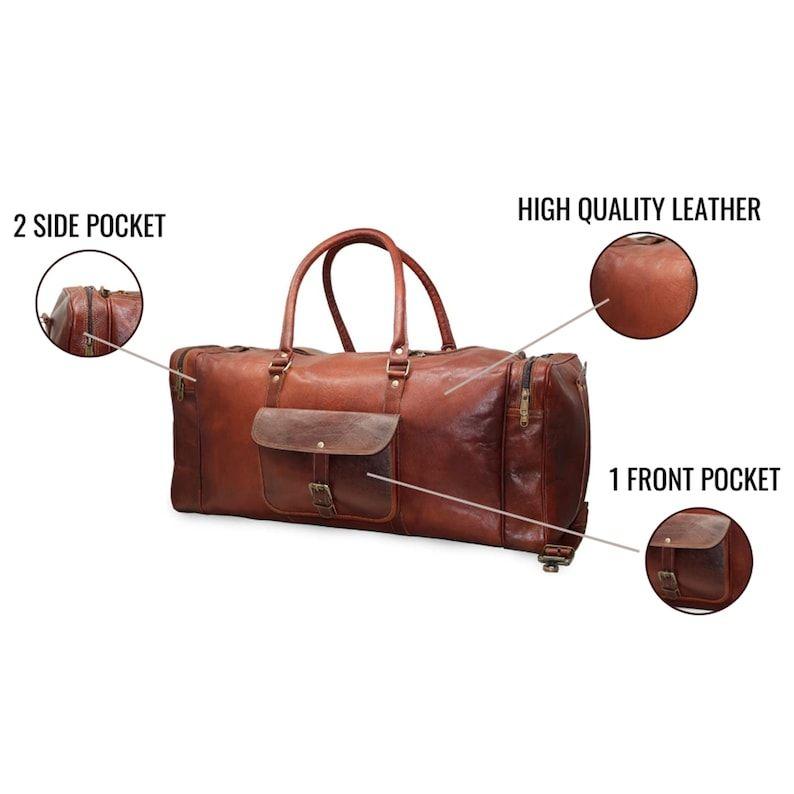 Personalized Leather Duffle Bag Travel Carry-on Luggage Overnight Gym Weekender Bag Unique Groomsmen Gift Oversized Duffel Bag