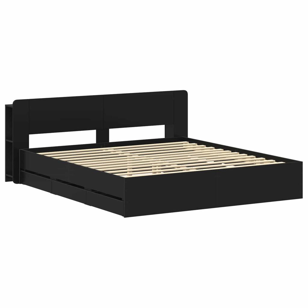 Storage Bed Frame in Black 180 x 200 cm Particleboard