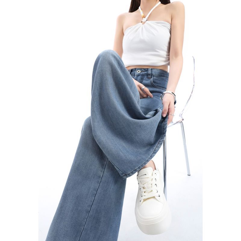 Thin Lyocell Tencel High Waist Relaxed Wide Leg Breathable Denim Pants For Women Summer Casual Pants Oversize Denim Trousers