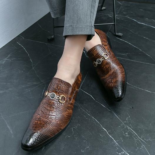 New Large-Sized British Chelsea Crocodile Print Pointed-Toe Leather Shoes Men'S Casual Hairstylist Trendy Shoes M129
