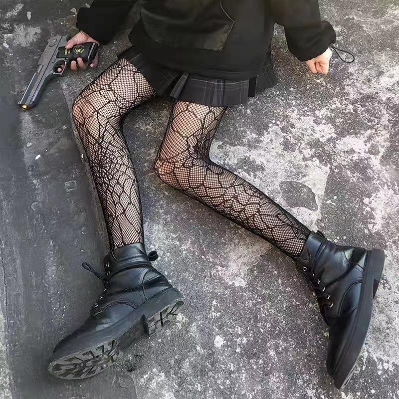 Sexy Black Spider Web Mesh Pantyhose Summer Women Hollow Out Fishnet Tights Gothic Lace Transparent Long Stocking Ladies