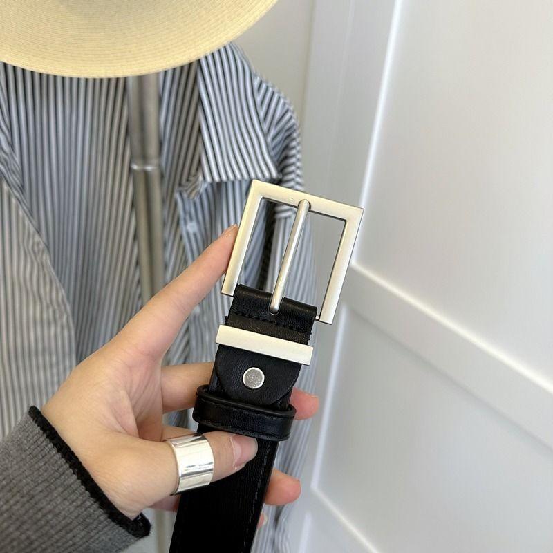 Стильный корейский женский широкий джинсовый ремень Дондэмун из мягкой кожи, минималистичный дизайн 2023 чёрный