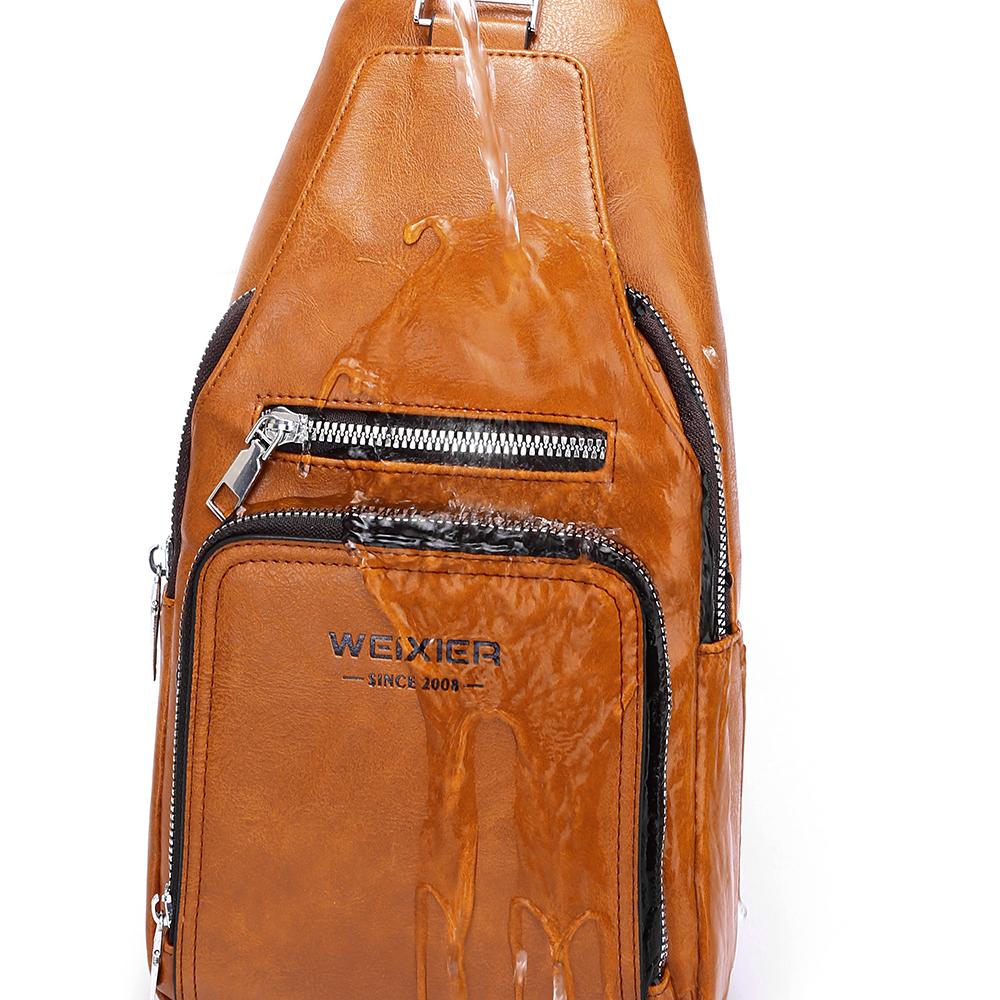 WEIXIER Bolso Bandolera de Cuero para Hombre Crossbody Hombro Pecho Impermeable Casual Mochila de Día para Viajes Deportes al Aire Libre
