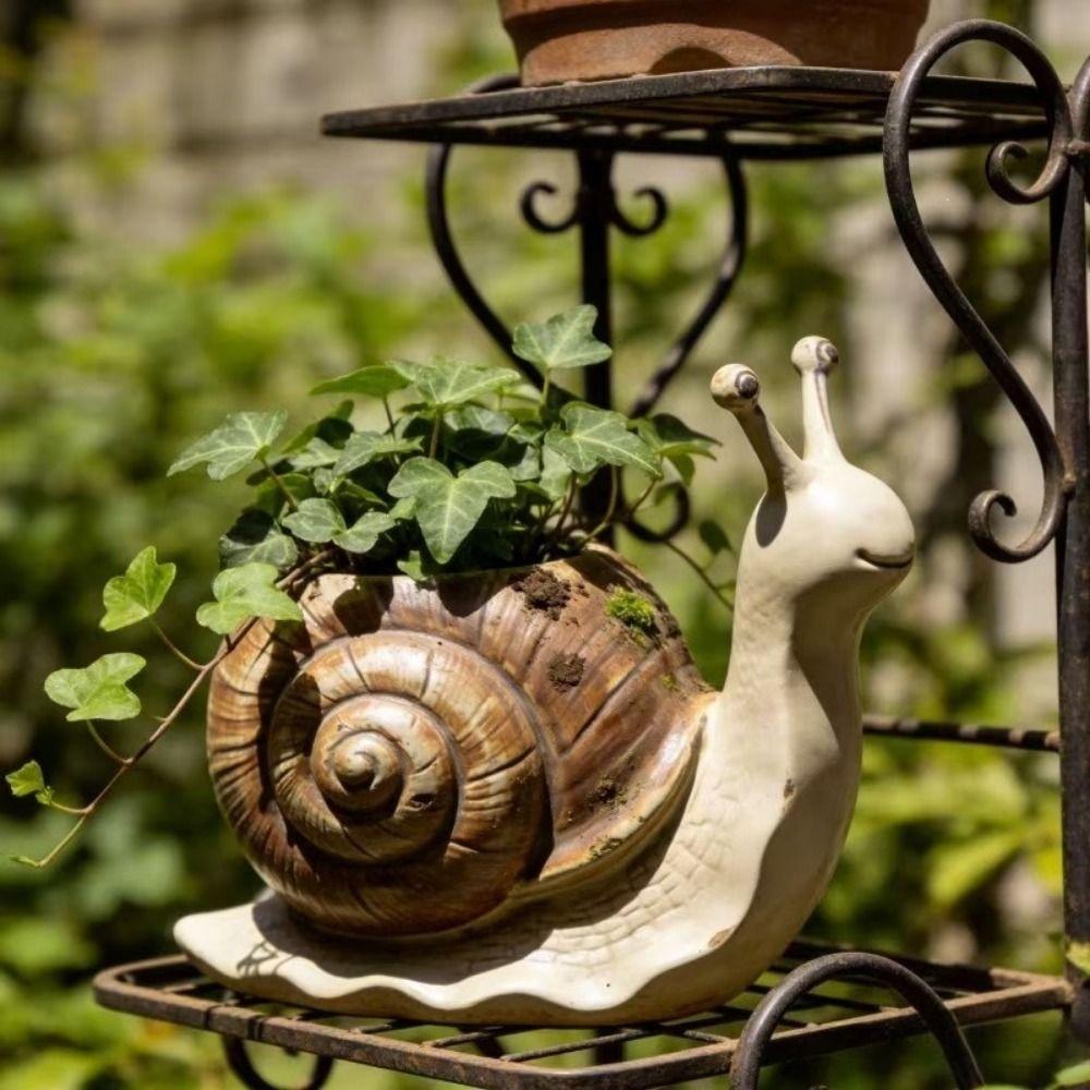 Resin Snail Flowerpot Cute Creature Planter Multi-functional Snail Planter Patio
