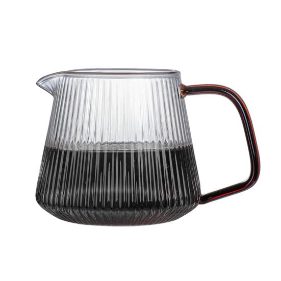 Cafetera de 350ML/500ML con Pico en Forma de V Diseño Rayado Vidrio Patrón Vertical Cafetera para Compartir Café para el Hogar