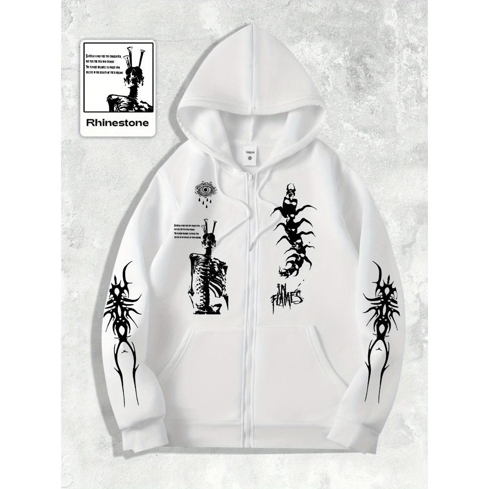 

Men s Gothic Dark Skull Printed Zipper Hoodie Geometric Pattern, Kangaroo Pocket and Ribbed Cuffs Autumn/Winter Casual Gothic Hoodie XL