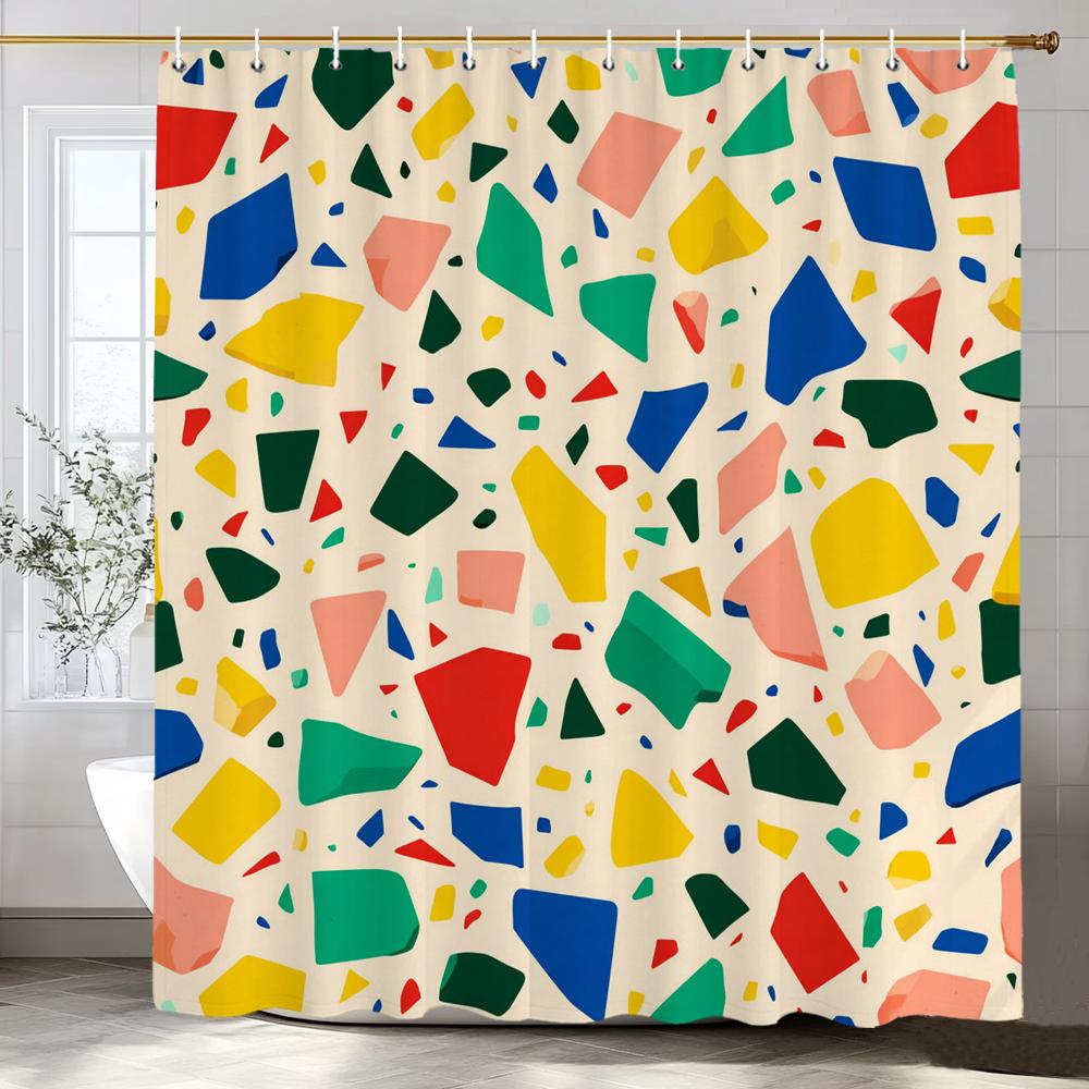 1 Piece Modern Color Mosaic Pattern Shower Curtain, Bathroom Decorative Shower Curtain, Waterproof Shower Curtain with Hooks