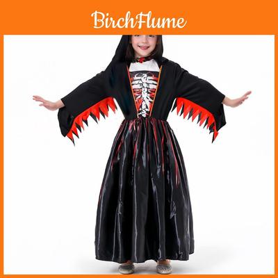 Halloween Girl Witch Costume With Printed Skirt For Kids Party Dress Up