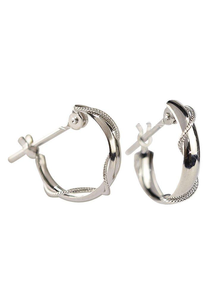 10k White Gold Hoop Snap Earrings for Quality Guarantee Kk109 [Four-Leaf Clover] Earrings, Women, Included