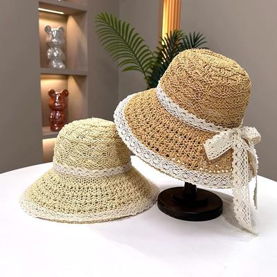 New Casual Sun Hat Women's Summer Lace Edge Bow Hat Casual Sunshade Sunscreen Hat