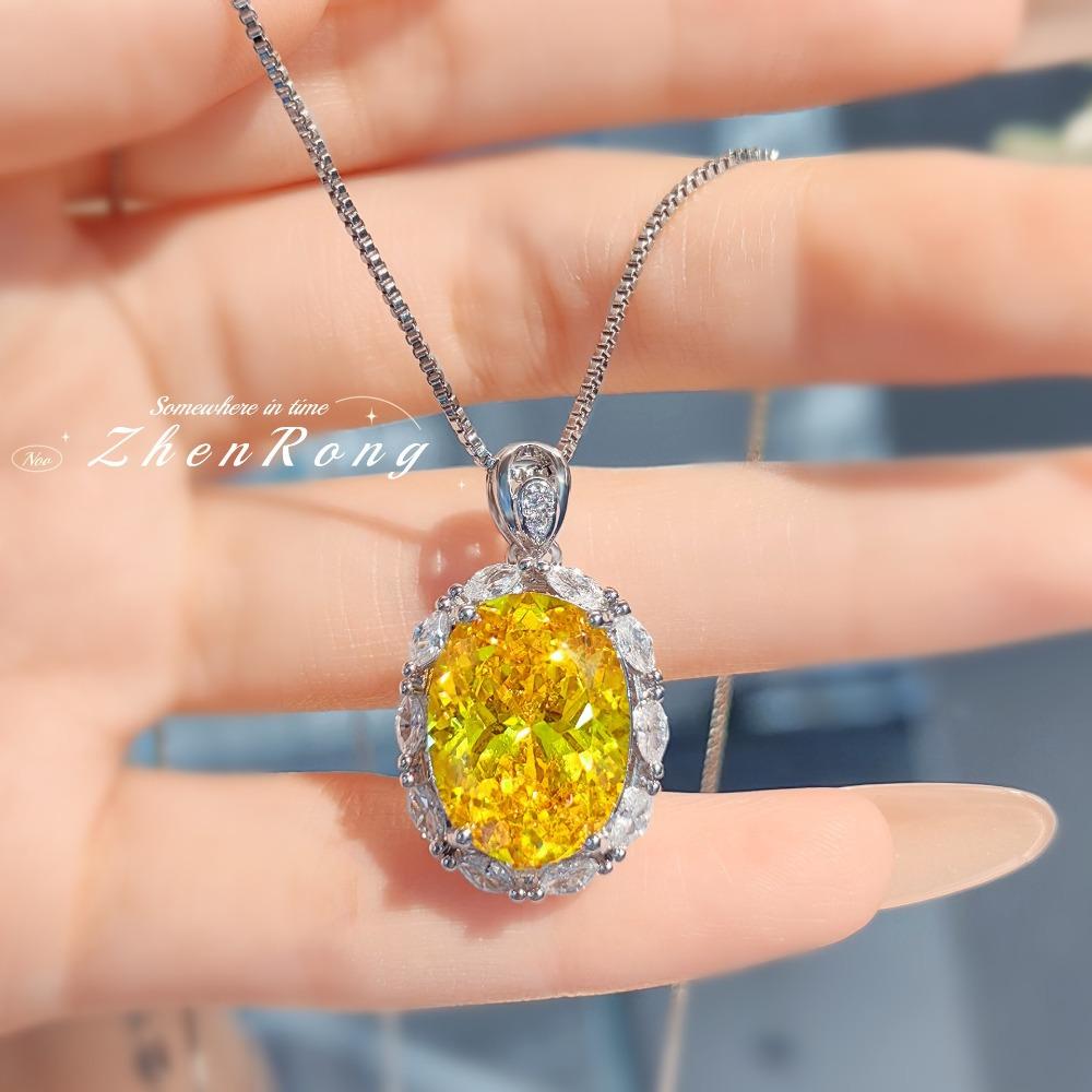 Large Flash Pigeon Egg Yellow Diamond Necklace Fashion Luxury Imported High Carbon Diamond Necklace for Women
