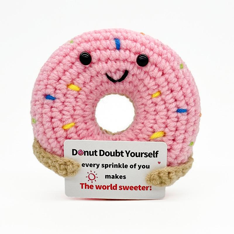 Positive Energy Doughnut Hug Pocket Mini Handmade Knitting Doughnut Doll With Card Funny Christams Gift Home Room Decoration