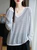 V-neck Double Stripe Color-Block Sweater for Autumn/Winter Fashion