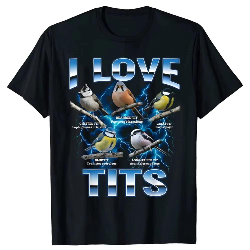 Juokingas Paukščių Memas Aš Myliu Krūtis Paukščių Stebėjimas Retro Marškinėliai Vyrams Spausdintas T-shirt Laisvi Oversized Streetwear Hip Hop Unisex Marškinėlis