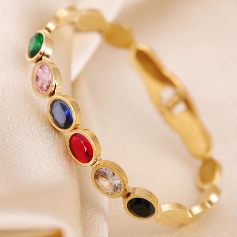 1pc Fashionable Casual Colored Gemstone Stainless Steel Bracelet for Women, Romantic Holiday/Anniversary Gift, Suitable for Daily Wear