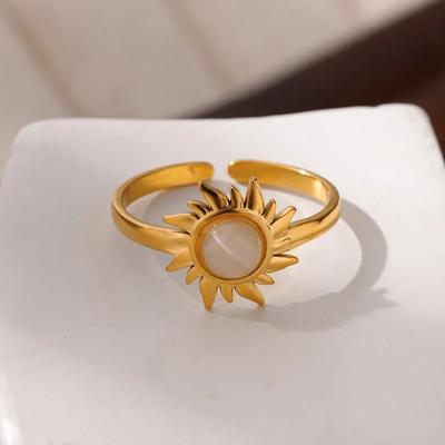 Opal Sun Rings For Women Gold Color Stainless Steel Adjustable Sun Ring Wedding Aesthetic Christmas Jewelry Gift