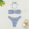 Sexy Bathing Suit Women Printed Swimsuit Pleated Bikini Set Bow Tie Lace Up Two-piece Beachwear Summer New Halter Biquinis