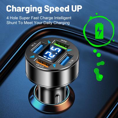 Car Charger Quick Charge Cigarette Lighter Adapter 4 Port USB A USB C Fast Charging Phone Charger for iPhone Xiaomi