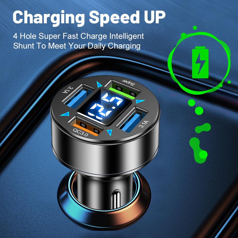 Nabíječka do auta s rychlonabíjecím adaptérem do zapalovače cigaret, 4 porty USB A USB C, rychlonabíjecí nabíječka pro iPhone Xiaomi