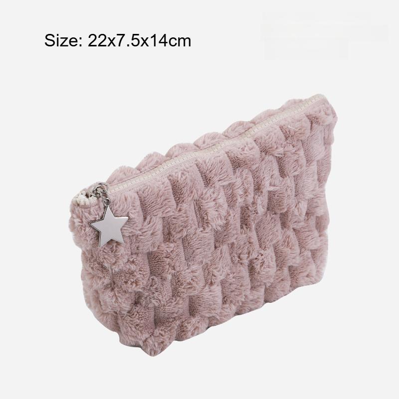 

1pc Plush Hexagonal Chess Card Grid Makeup Bag Large Capacity Toiletry Bag High-end Feel Hand-held Bag Cosmetic Storage hexagonal bag коричневий