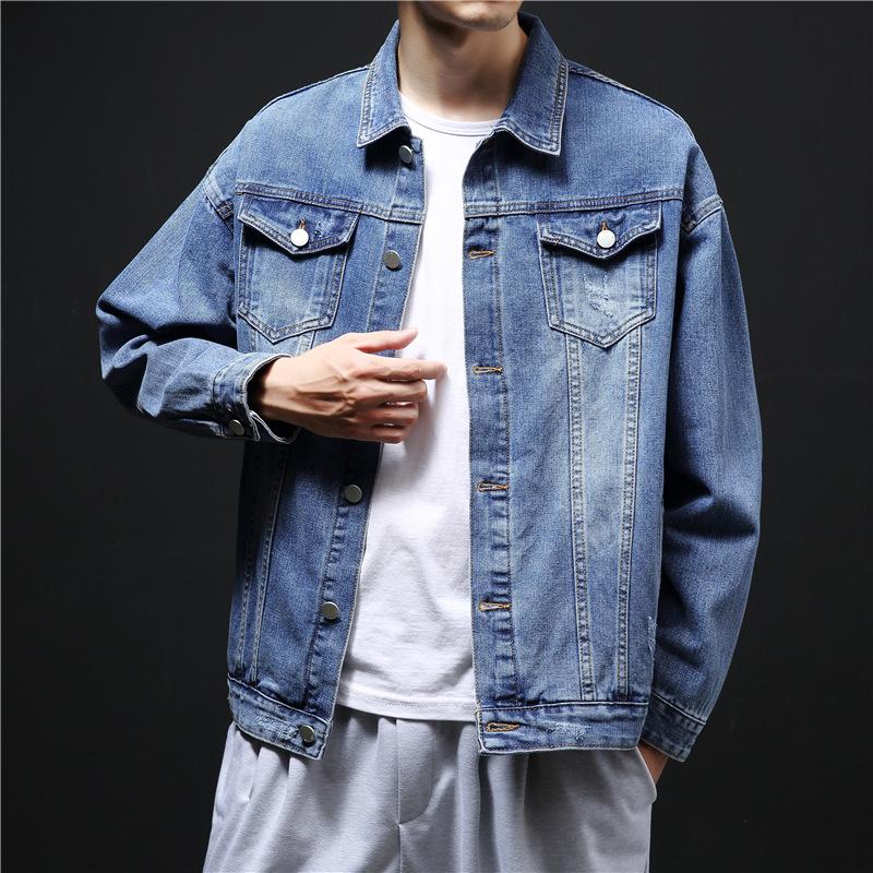 Men's Trendy Black Denim Jacket - Spring/Autumn Korean Hong Kong Style Wear-Resistant