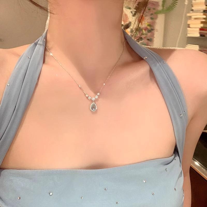Water Drop Zircon Chain Necklace Women's Light Luxury Niche Internet Celebrity Style Simple Versatile Collarbone Chain