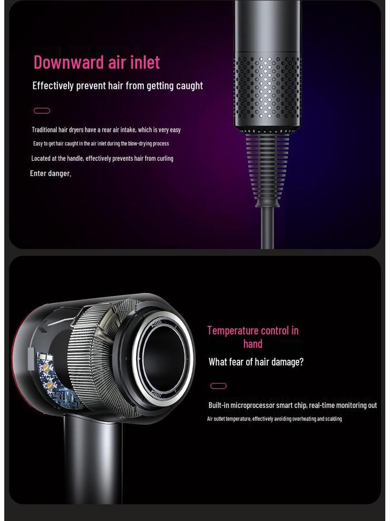 Silent Leafless High-Speed Hair Dryer with Negative Ion Technology - Hot and Cold Wind