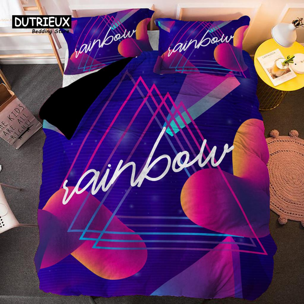 Psychedelic 3D Geometric Duvet Cover Modern Retro Neon Bedding Set Microfiber Colorful Abstract Quilt Cover Full For Kids Teen