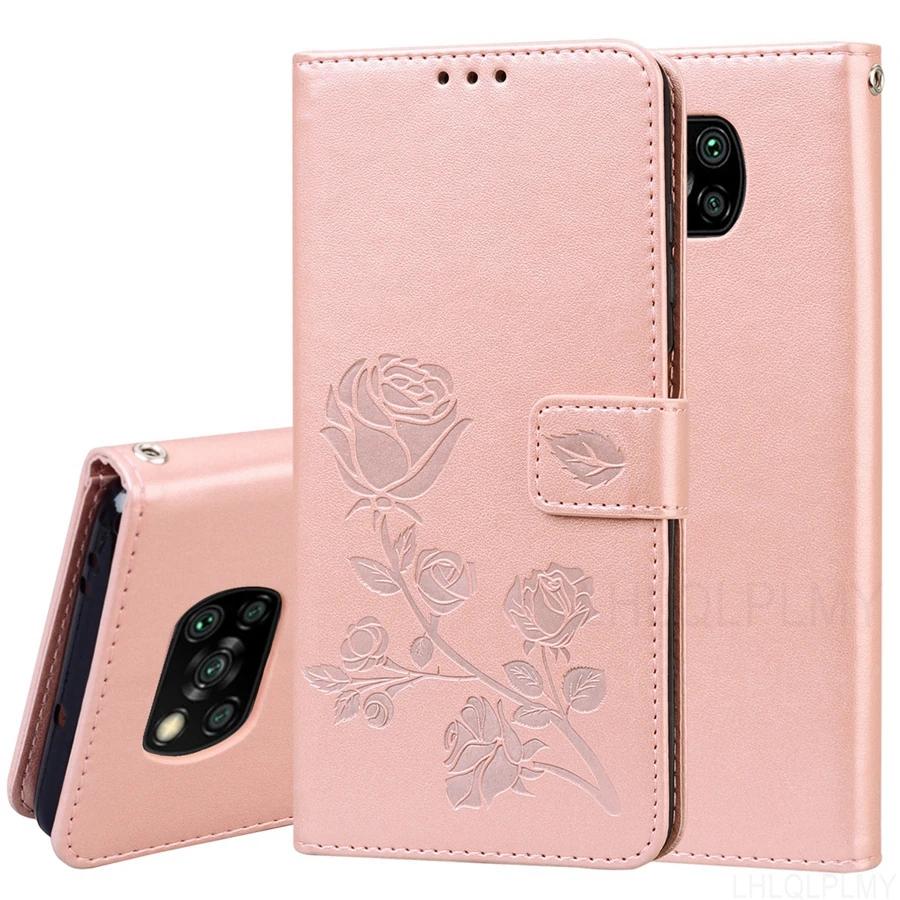 Rose Leather Wallet Flip Case For Xiaomi 12X 12 Lite 12T Poco X6 X3 Nfc M3 M4 Pro 5G F3 F5 X5 X4 F4 GT C40 M5 M5S F1 Cover Funda