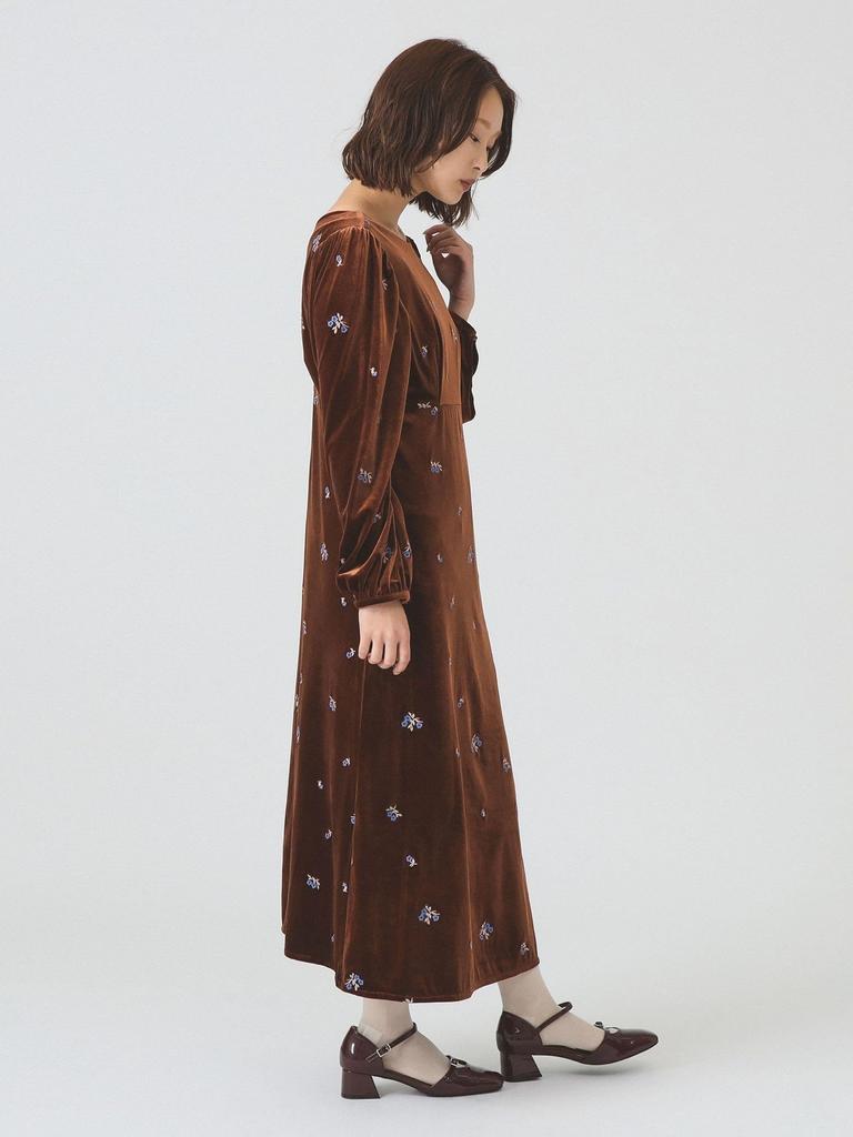 Ray Beams Women's Velvet Embroidered Dress, Brown 0