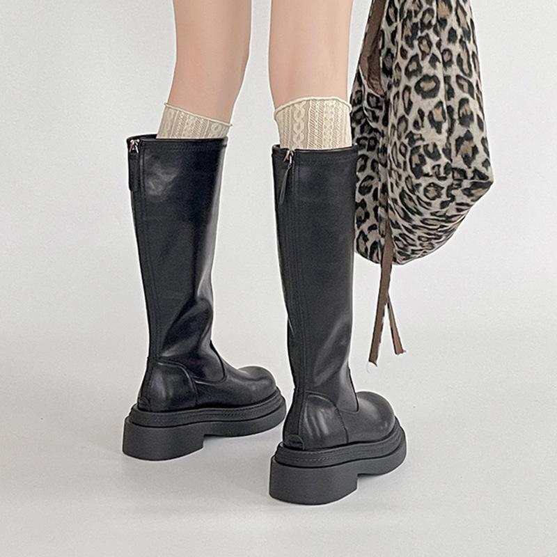 Simple letter thick heel boots women's autumn and winter fashion retro style thick-soled leather boots tall knight boots long boots
