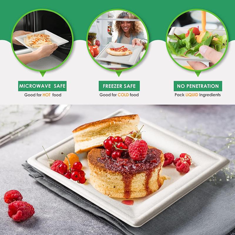 60Pcs Compostable Paper Plates, Disposable Square Plates, Eco-Friendly Biodegradable Bagasse Utensils Tray for Party Dinner