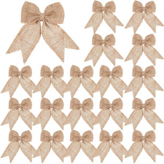 20 Pieces Burlap Bows Burlap Bow Knot Handmade Burlap Decorative Bowknot Natural Ornament Bow for Christmas Decoration Tree Festival Holiday Party
