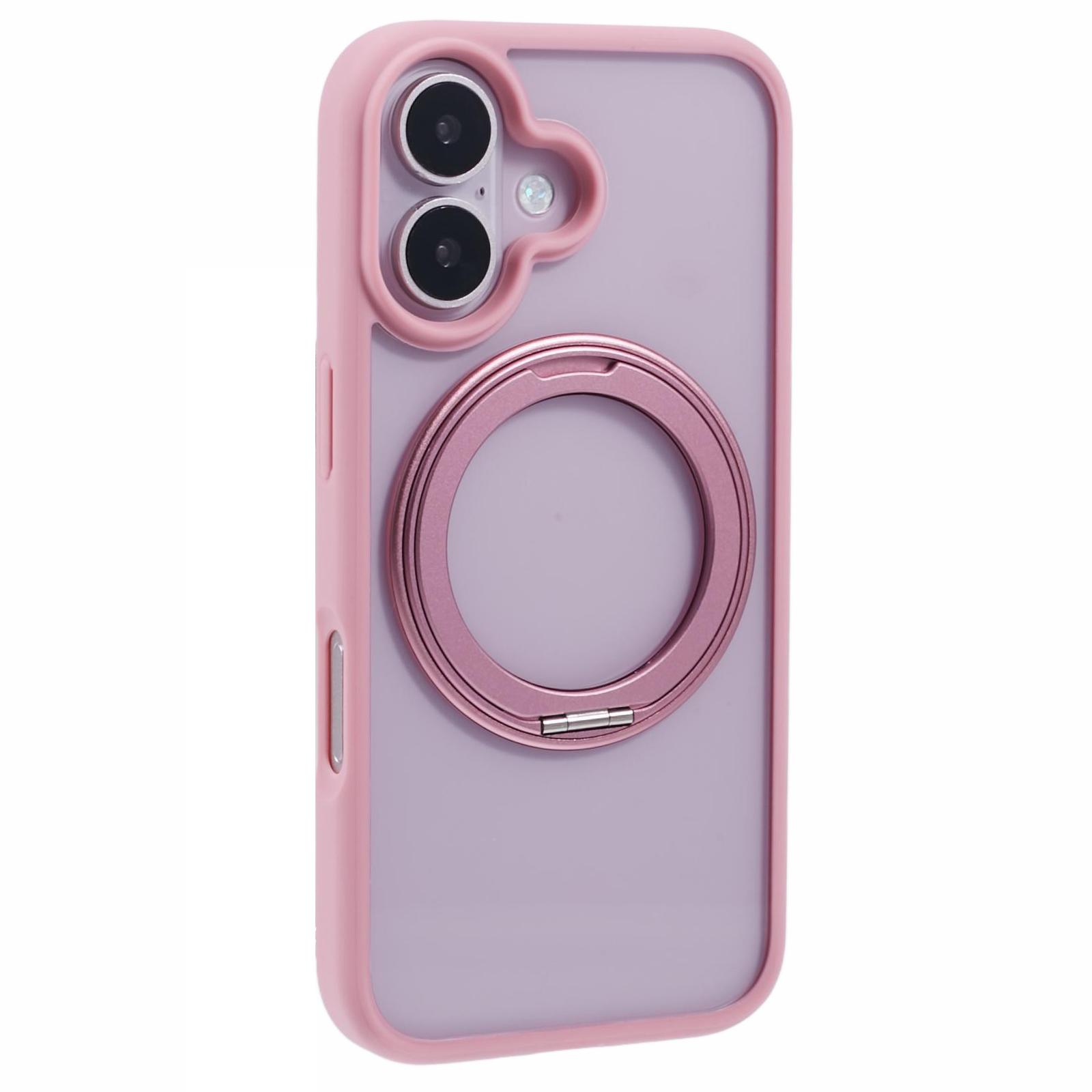 

For iPhone 16 Plus Phone Case Ring Holder Kickstand PC+TPU Phone Cover Pink