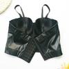 Womens PU Leather Corset Top Sleeveless Bustier Push Up Removable Straps Slim Fit Short Length Party Daily Wear