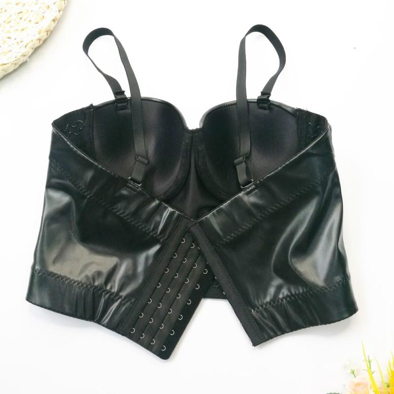 Womens PU Leather Corset Top Sleeveless Bustier Push Up Removable Straps Slim Fit Short Length Party Daily Wear