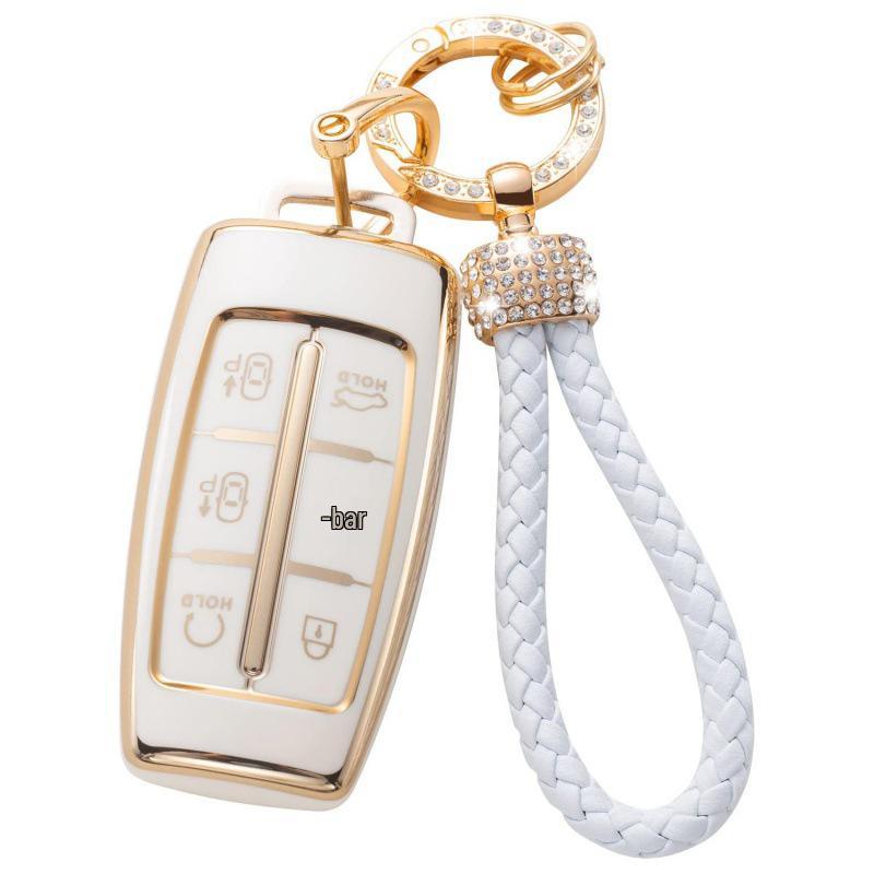 Gold-Rimmed Car Key Set with Diamond Ring Pendant Key Chain