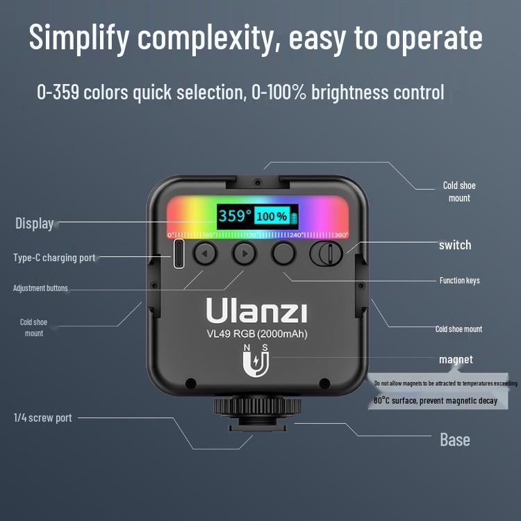 Ulanzi VL49 RGB Portable Mini Fill Light for Photography, Live Streaming, and Selfie Cameras