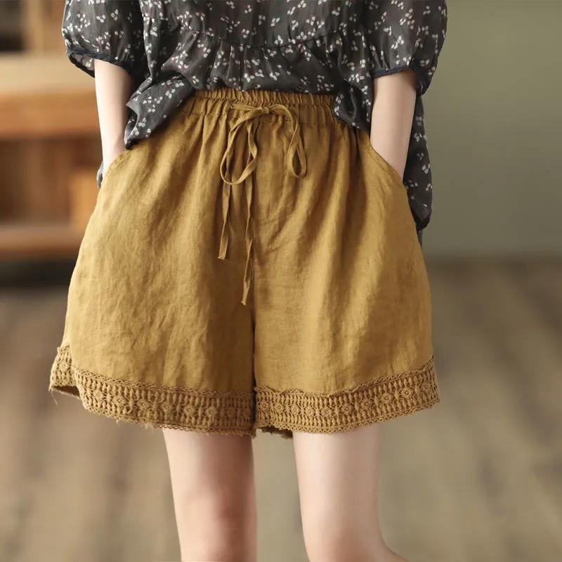 

Summer Retro Hollow Crocheted Cotton and Linen Pants Women s Literary Lace Shorts Casual Pants Slim Straight Pants Summer S дубильна кора