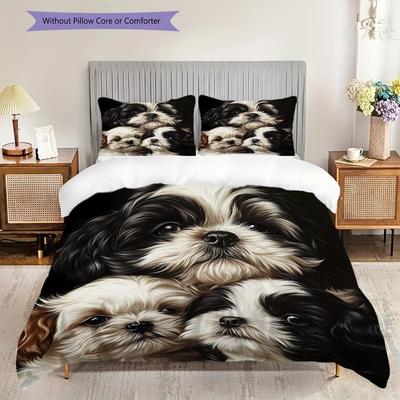 Dog Pattern Bedding Quilt Set Quilt Cover Pillowcase Home Decoration Birthday Gift (1 * Duvet Cover + 2 * Pillowcase, Without Core)