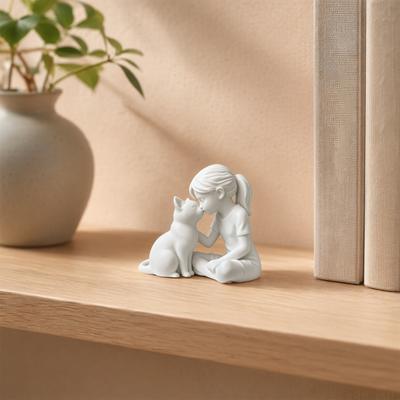 Noir Theory 3D-printet Pige og Kat Statue, Sød med Kæledyrskat Figur Harpiks Skrivebordsdekoration, Moderne Kunst Skulptur Ornament til Hjemmekontor Hylde