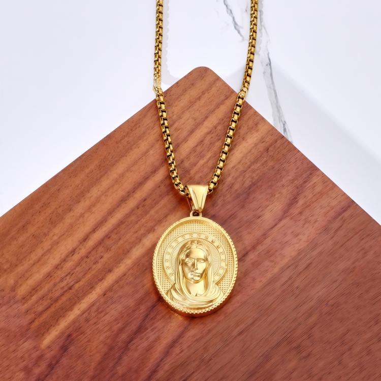 Vintage Trendy Christian Face Gold Plated Stainless Steel God Pendant Necklace Jesus Portrait Gift