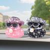 Rhinestones Rubber Duck Car Ornaments, 2Pcs Funny Diamond Ducks Car Dashboard Decorations Duck Accessories with Mini Shiny Cowboy Hat Necklace and
