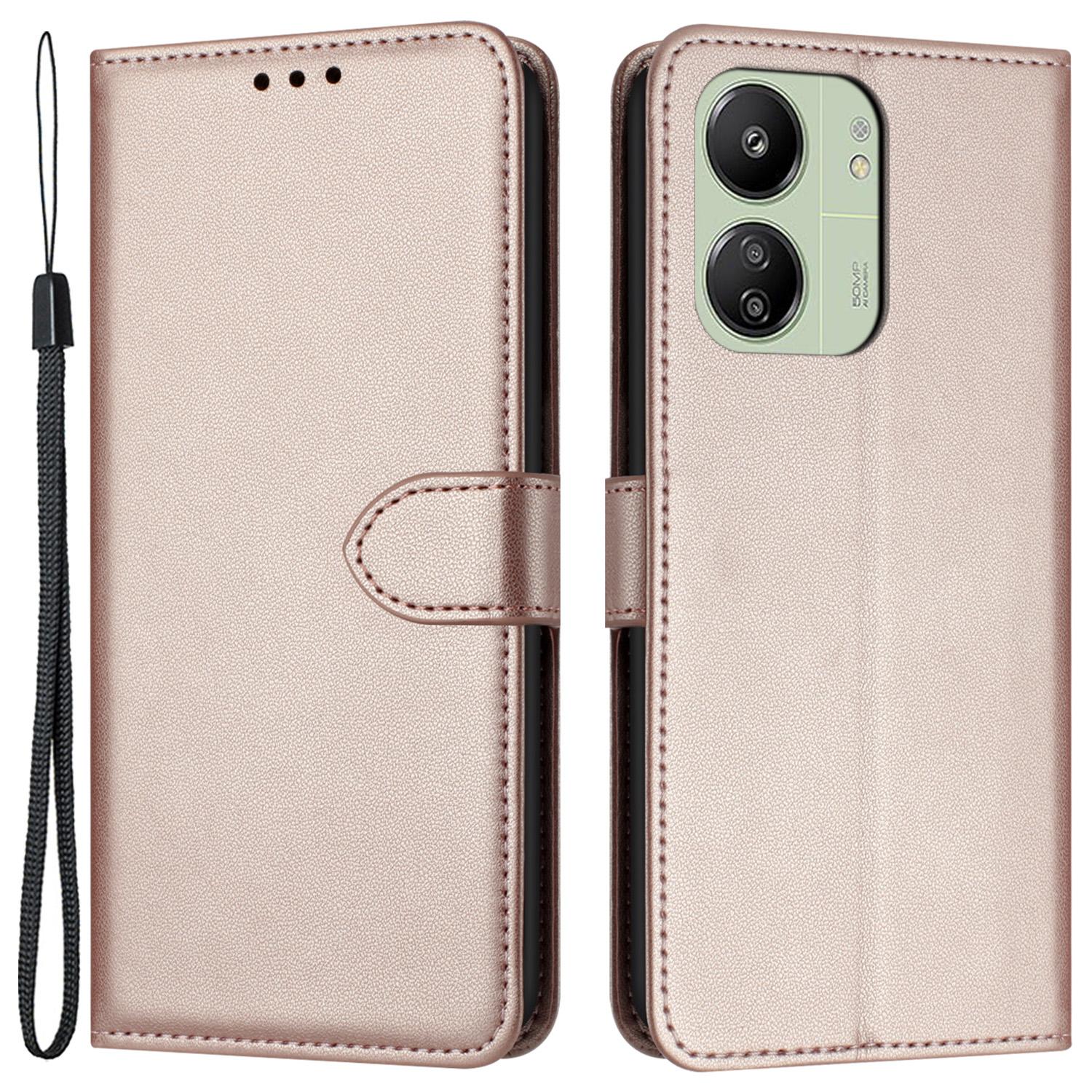 

Для Xiaomi Redmi 13C 4G/5G/13R 5G/Poco M6 5G/Poco C65 4G Кожаный чехол-кошелек с подставкой Rose Gold