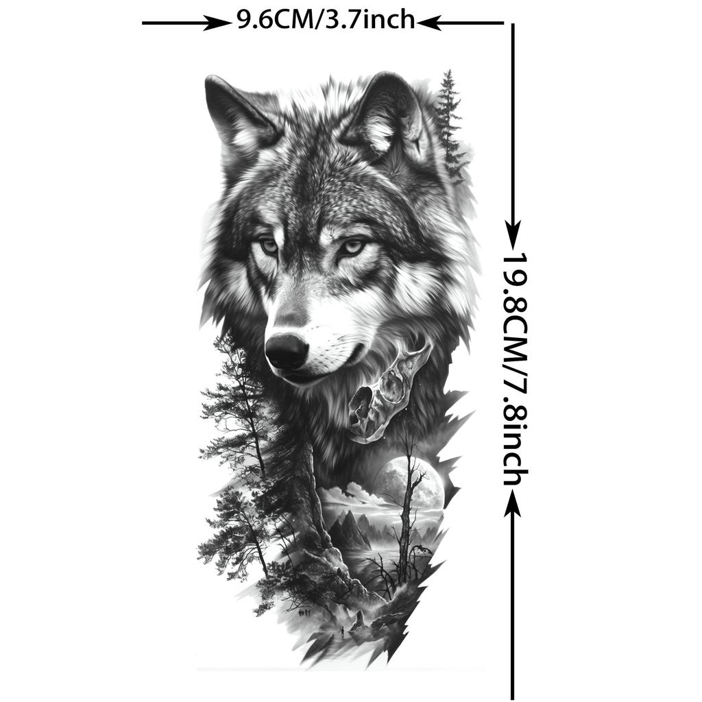 1 Sheet Forest Tribal Wolf Temporary Tattoos For Men Women Arm Leg Tatoos Waterproof Realistic Fake Tattoo Stickers Long Lasting
