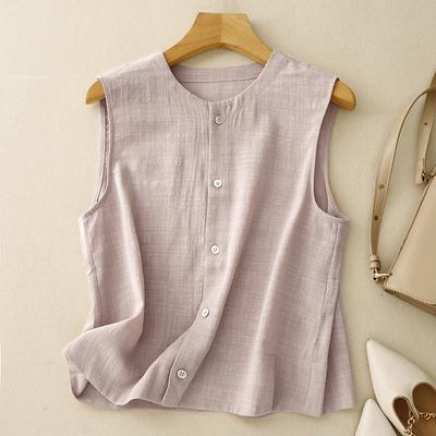 Summer Art Retro Loose Casual Age Reducing Sleeveless Top for Women T-Shirts Women’s