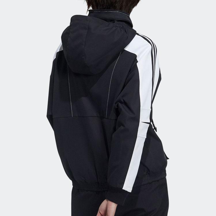 adidas Striped Colorblock Hooded Jacket Women Jackets Black GP0634