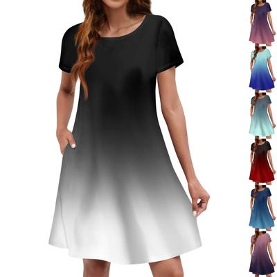 Summer Dresses For Women Beach Floral Sundress Short Sleeve Pockets Casual Tshirt Dress